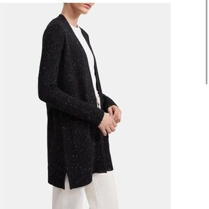 Theory Cashmere Donegal Knit Open Front Cardigan In Black Multi NWT Sz L